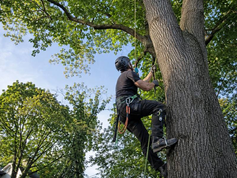Wide view of a freshly trimmed residential tree canopy
